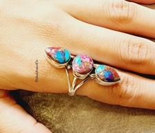 925 Sterling Silver Ring Pink Oyster Turquoise Ring Women Ring Handmade Ring