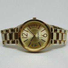 NINE WEST NW1662 Gold Tone Quartz Analog Women's Watch Sz. 6 1/2" New Battery