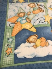 Teddy Bear Crib Comforter Quilt Vintage Baby Blanket Stars Moon Flannel 40x31