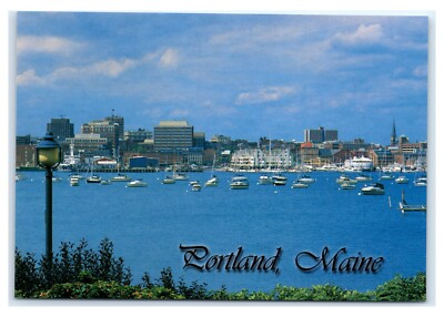Postcard Portland, Maine skyline harbor marina slips M3428 ME1