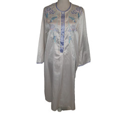 Vtg NATORI Nightgown Long Sleeve Embroidered Womens sz m/l
