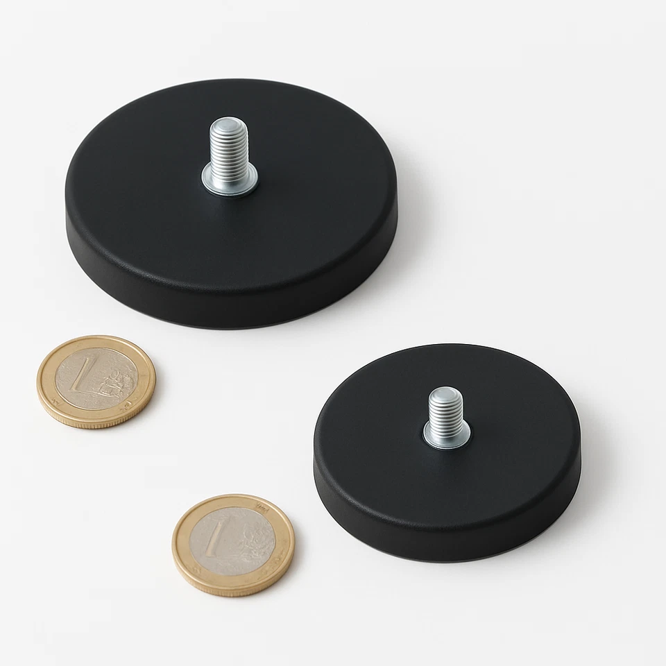 Neodym Topfmagnet gummiert mit Gewinde M8 – starke Haftkraft, Größen 66mm & 88mm