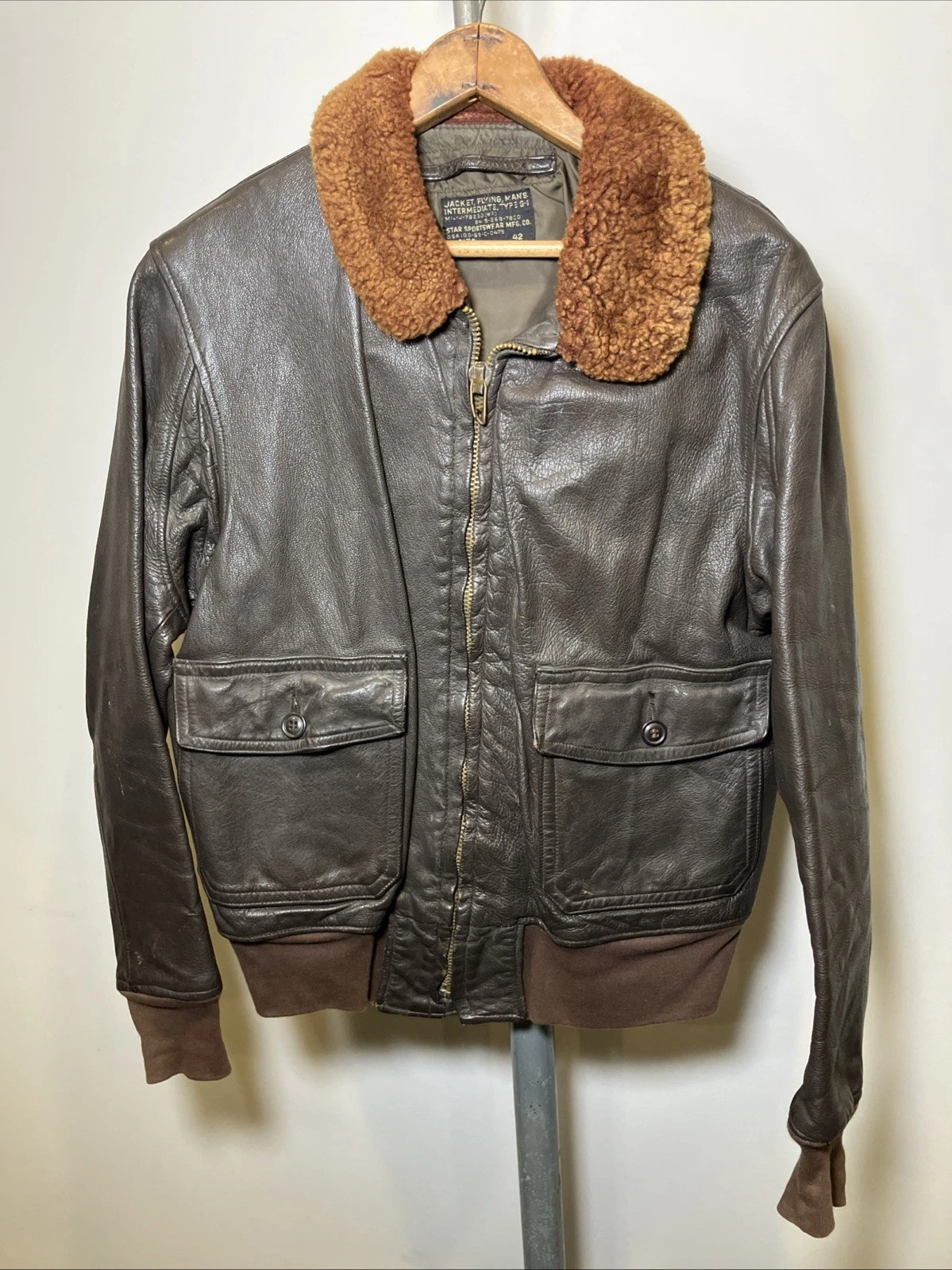 Vintage 60s US Navy G-1 Leather Flying Bomber Jacket Size 42 Military 7823D image 1