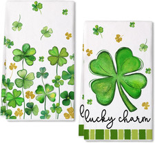 St Patricks Day Kitchen Towels Set of 2,Green Shamrock Dish Towels 18X26 Inch Dr