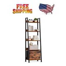 Rustic Brown 5-Tier Ladder Shelf with Removable Fabric Drawer - Elegant Storage