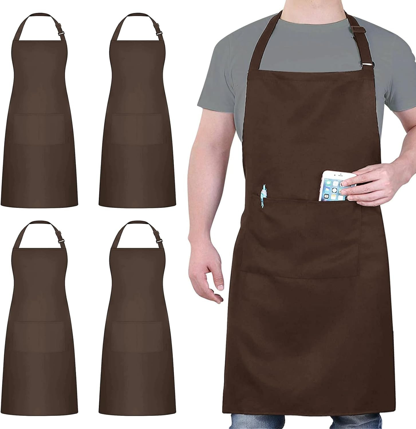 4 Grembiuli da Cucina Neri con Tasche - Protezione per Tutta la Famiglia