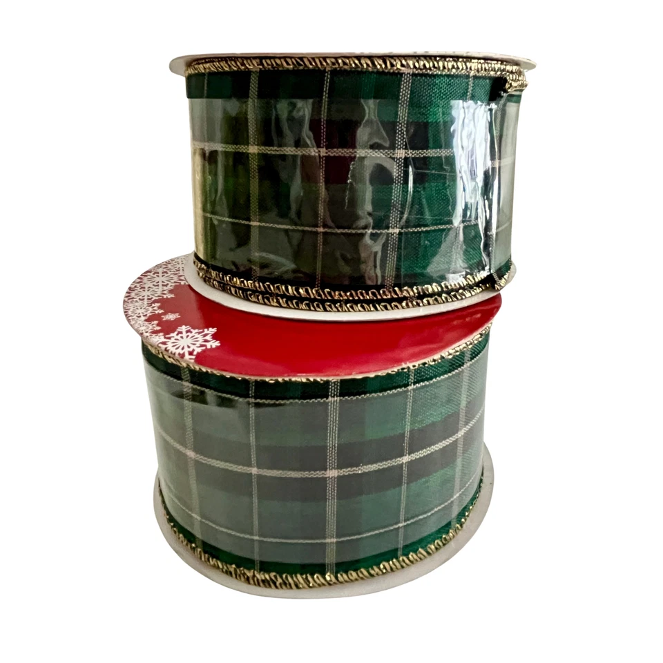 Green Navy Gold Tartan Wired Ribbon, Ralph Lauren Christmas 4yds/ 48' -TWO Rolls - Image 3 of 4
