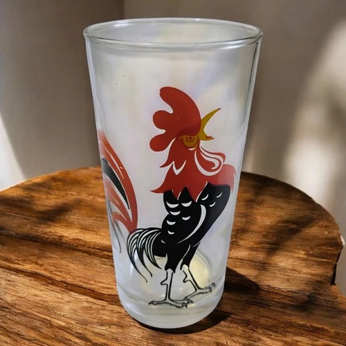 Vintage Anchor Hocking Rooster Glass Red And Black Drinking Glass 5.5" Tumbler