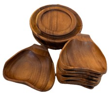 Incomplete For Parts Vintage Wood Monkey Pod Lotus Serving Set Lazy Susan