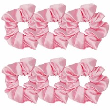 6 Pcs Satin Hair Scrunchies and Ties - 1 Count Pack of 6 , 4.3 inch Pink