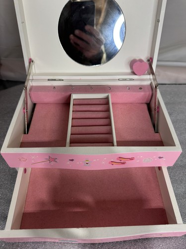 Princess Treasure Box Pink Wood Jewelry Box Fairy Design with Mirror