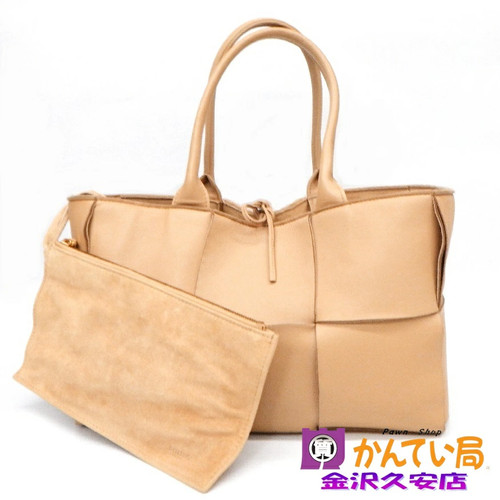 Used-B Bottega Veneta The Arco Tote Handbag With Pouch Small Maxi Intrecciato Be