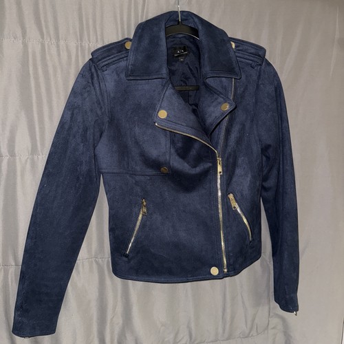 Armani Exchange Moto Jacke Gr. XS Minimalistisch Y2K Full Zip Grunge Punk Blau