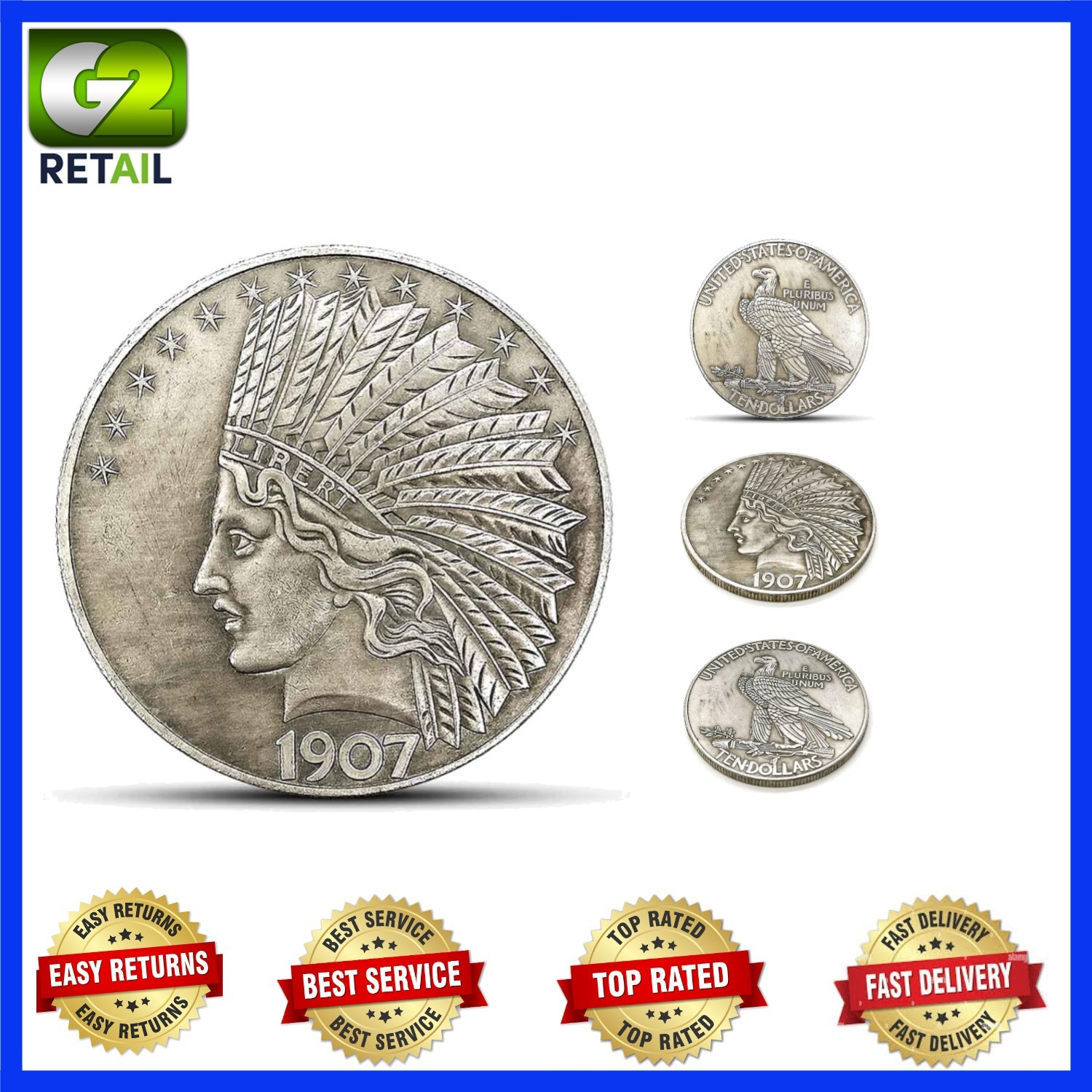 LIBERTY DOLLERオールド ブレスレット シルバー925 Handmade 1907 Liberty Indian Head Ten-Dollars Coin - Sterling