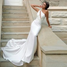 Mermaid Wedding Dress One Shoulder Spaghetti Strap Satin Off Shoulder Bride Gown
