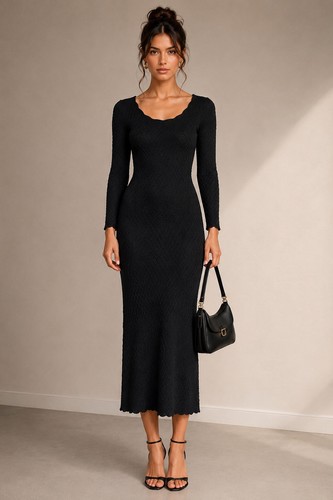 Sezane Thailia Long Sleeve Midi Dress Open Back Old Money Quiet Luxury