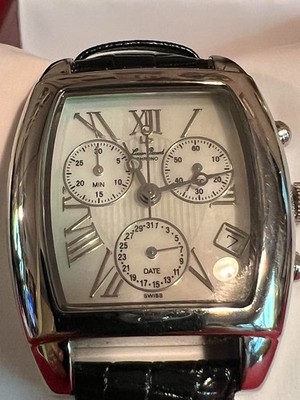 Lucien Piccard 26495WH Men's Quartz Chronograph Watch Leather Band