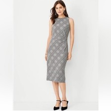 ANN TAYLOR Black White Plaid Sheath Midi Dress Sleeveless Size 10 EUC $179 KL