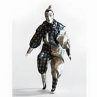 Vintage 1980s Porcelain Harlequin Jester Doll Black Silver Checkered Pierrot