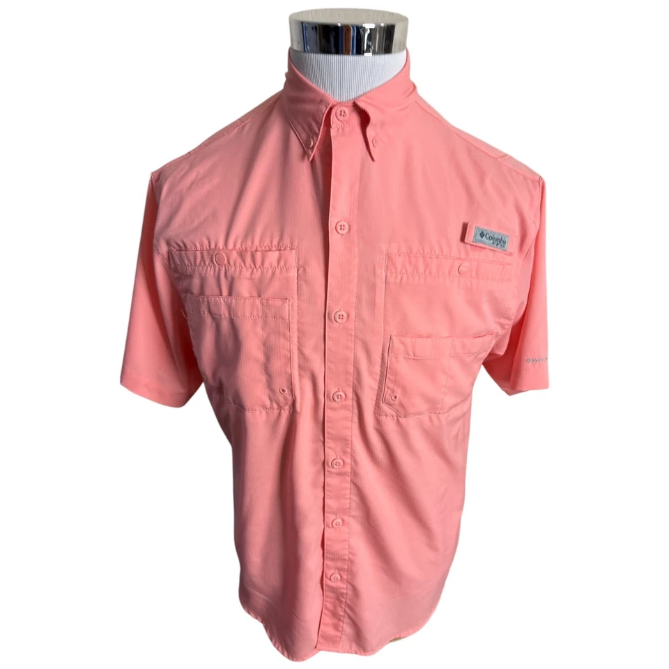 Camisa Columbia PFG Tamiami Para Hombre Pequeña Rosa Manga Corta Pesca Exterior Foto 4 de 4