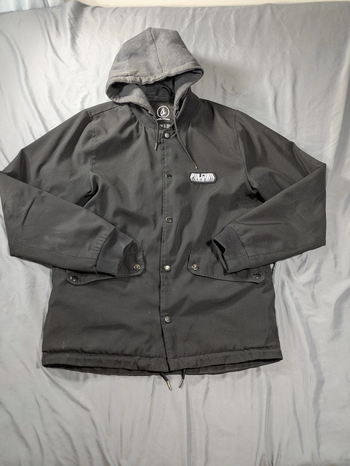 Volcom Jacket Mens Medium Black Hooded Parka Fleece Lined Canvas Coat Winter