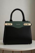 Tom & Eva Designer-Handtasche – Schwarz/Grün – Elegant & Neu – Goldene Details
