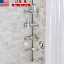 Tension Pole Shower Caddy 3 Basket Adjustable Corner Organizer Rust Resistant US