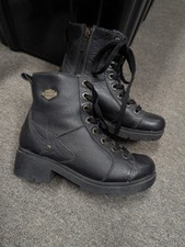 Harley Davidson Women's chunky Heel Black Leather Motorcycle Boots 84274 size 8