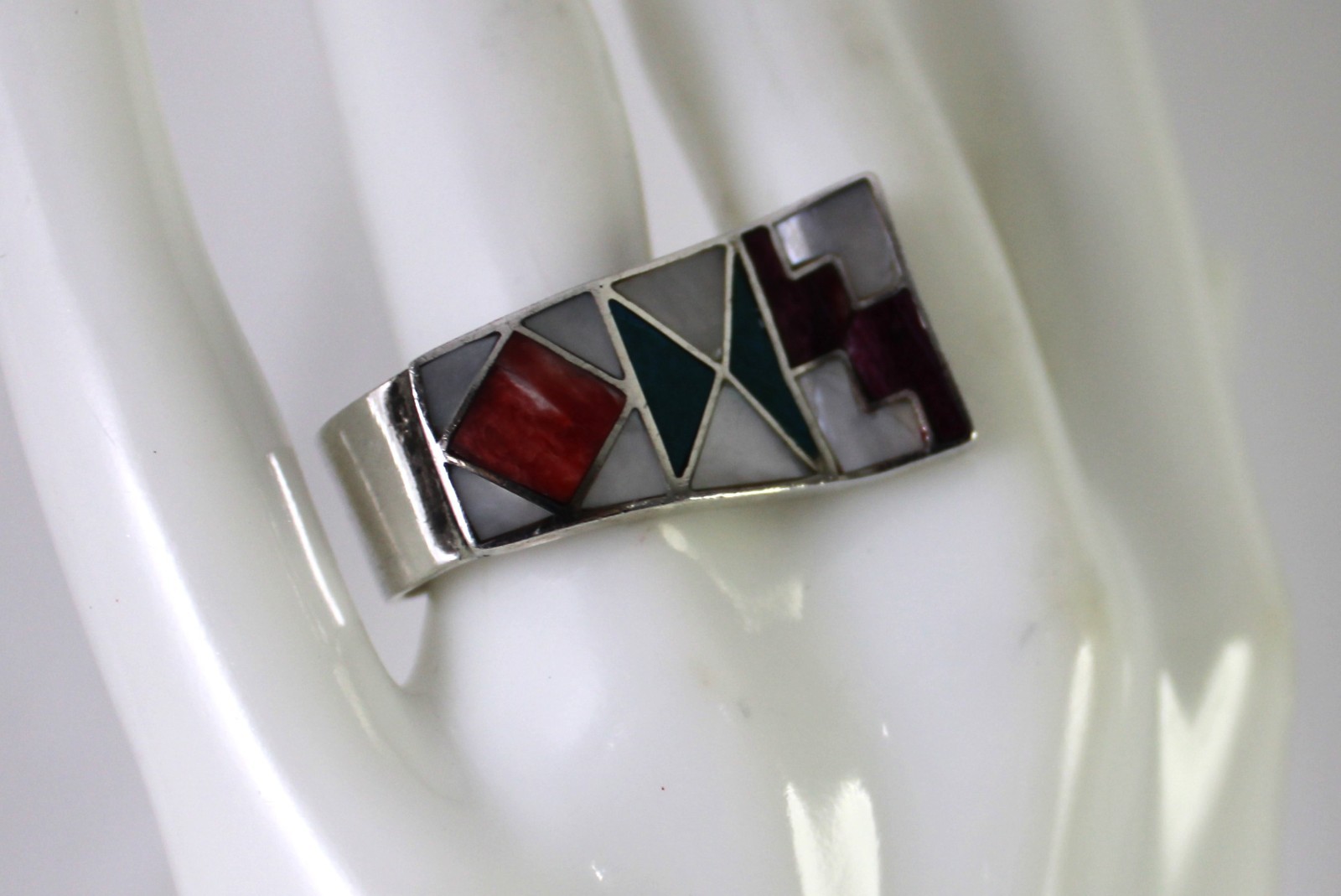 Sterling Multiple Gemstone Inlay MOP Sugilite Spi… - image 1