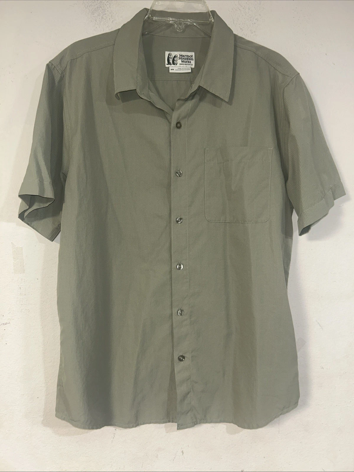Marmot Windshear Shirt Men M, Green Perforated Breathable Button Gorpcore