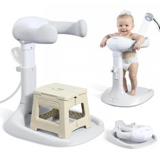 Baby Shower Stand, Collapsible Baby Bath Stand with Foldable Chair, Adjustable H