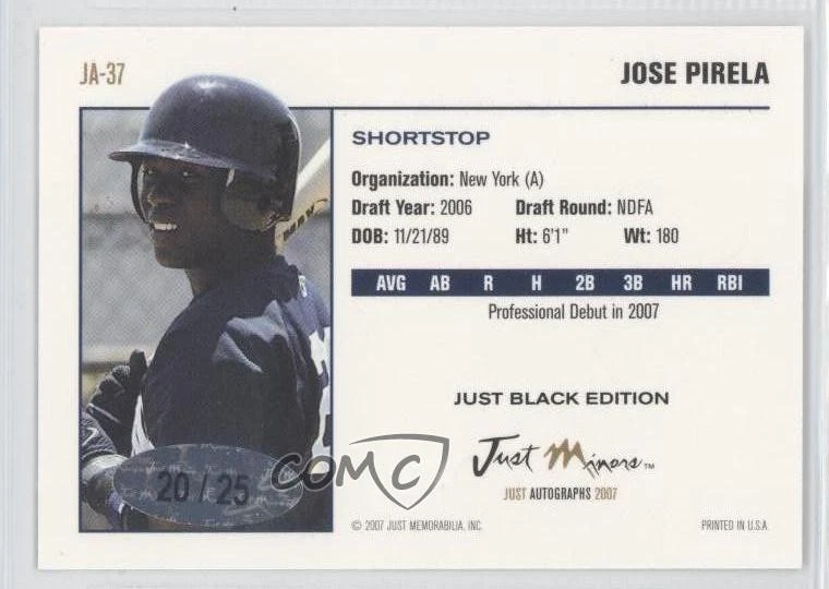 2007 Just Minors Just Auto Black Auto /25 Jose Pirela #JA-37 Auto - Image 2 of 2