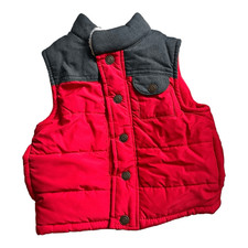 Baby Boys Carters Quilted Houndstooth Red  Sherpa Cozy Snap Down Vest - Sz 2T