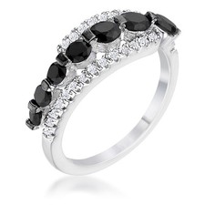 1.06Ct Rhodium  Hematite Plated Graduated Black  Clear CZ Half Eternity Ring