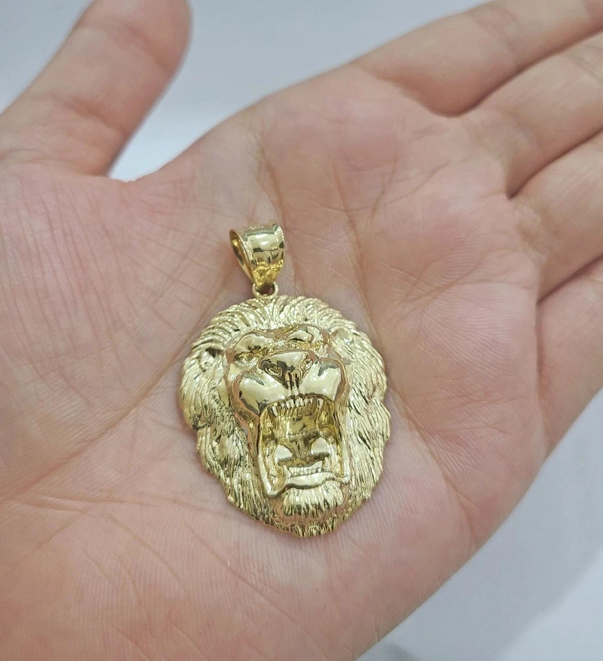 Lion Head Pendant 10k Gold Men Charm Hip Hop Jewelry King Face 10kt Yellow Gold - Image 4 of 4