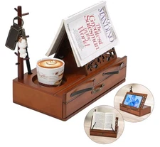 Adjustable Wooden Book Stand with Storage - Multi-Function Hands Free Book Ho
