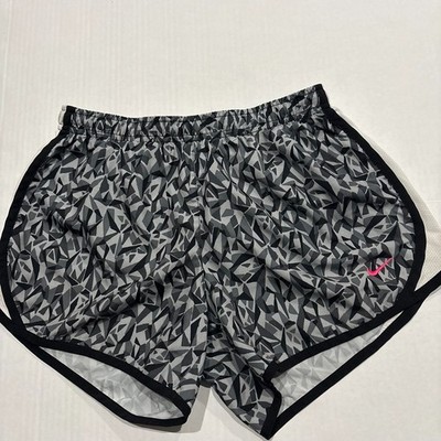 Nike Dri-Fit Running Shorts youth L  womens XS Gray Geometric Pink Swoosh Tempo