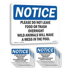 Please Do Not Leave Food Or Trash Overnight OSHA Notice Sign, Decal 5 or 10 Pack