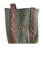 Bags Ducks Unlimited Millwood Green and Brown Wine Leather Tote Bag 11” X 12”