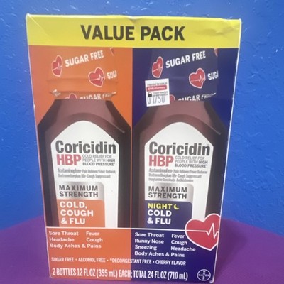 Coricidin HBP Maximum Strength Cold & Flu Sugar-Free Cherry Syrup 2x12 fl oz
