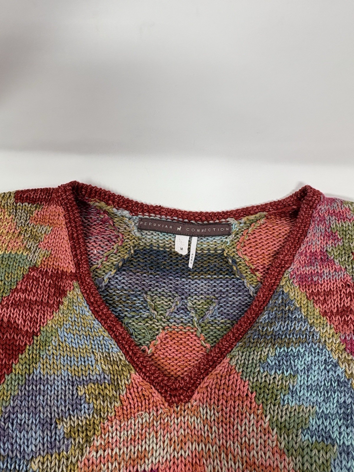 Peruvian Connection Multicolor Rainbow V Neck Kni… - image 3