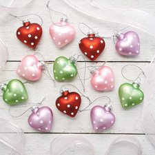 Dot Heart Valentines Ornaments - 12-Piece Set, Blown Glass, Handcrafted Hanging