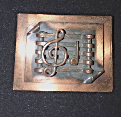 Musical Note Brooch Bronze Tone Treble Clef Sheet Music Pin 1.75'' x 2.25''