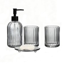 Grey Glass Bathroom Accessories Set, 4Pcs Bathroom Set with Soap Dispenser, T...