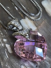 Sterling Silver Faceted Pink CZ Heart Pendant Necklace 17  