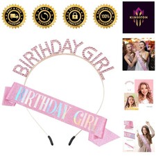 Sparkling Pink Birthday Tiara, Sash  Headband Set - Perfect for Her Celebration