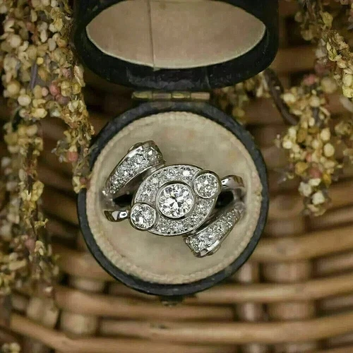 2Ct Art Deco Vintage Style Lab Created Diamond 14K White Gold FN Engagement Ring