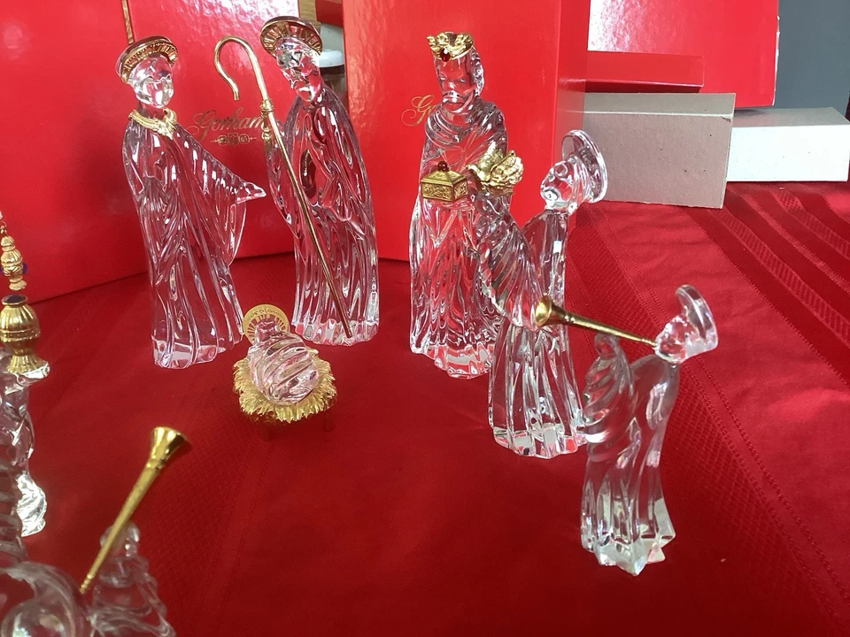 10 Pc.  Full Lead Crystal Nativity Scene With Gold Trim by Gorham - W/ Boxes - Image 4 of 4