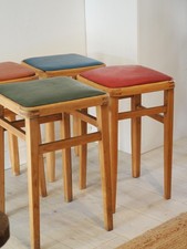 Vintage Mid-Century English Beech Wooden Stools (Sold Individually)