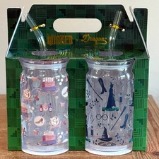 WICKED x Dragon Set of 2 Drinking Glasses Tumblers Straw GLINDA & Elphaba Icons